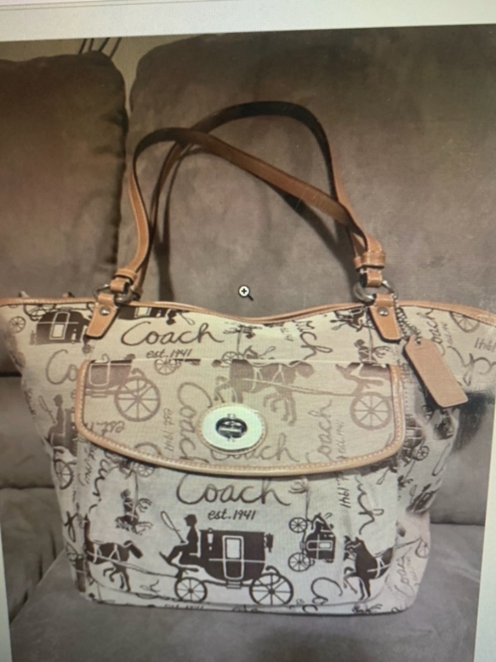 Coach Signature Canvas Shoulder Tote in Beige and Brown